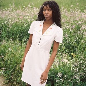 New Lisa Says Gah Alexa Shirtdress White Floral Embroidered Mini Dress White Tie